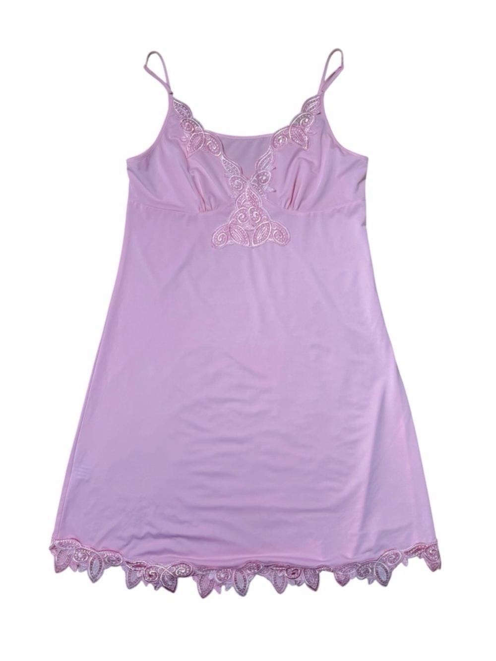 Vintage Y2K Pink Lace Trimmed Slip Dress Womans M